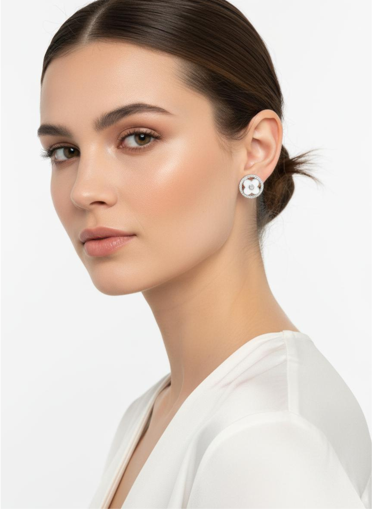 ✨ White Clover Pavé Stud Earrings