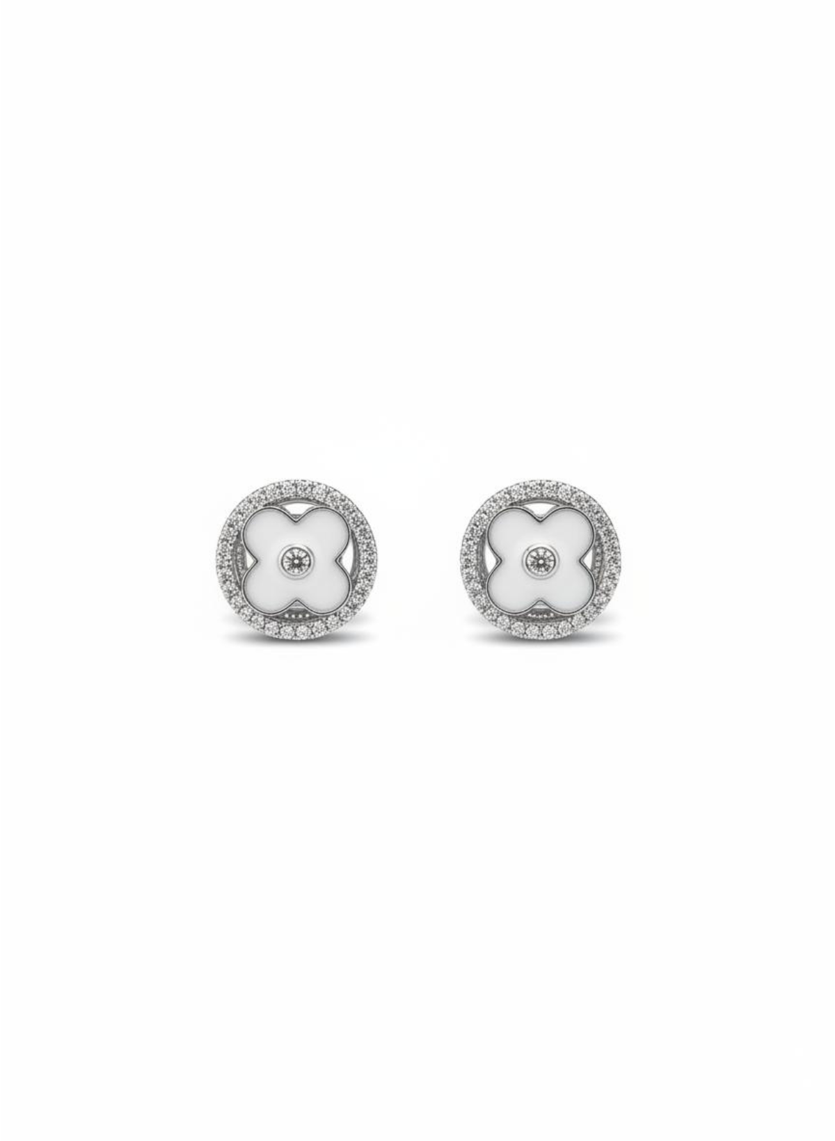 ✨ White Clover Pavé Stud Earrings