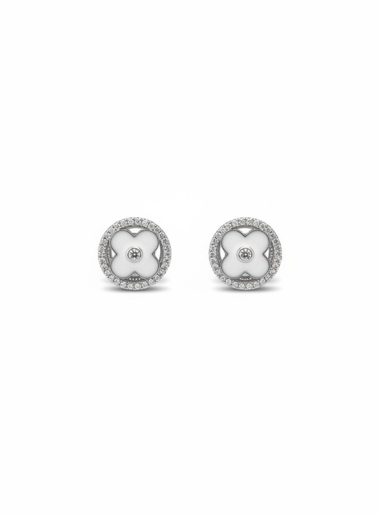 ✨ White Clover Pavé Stud Earrings